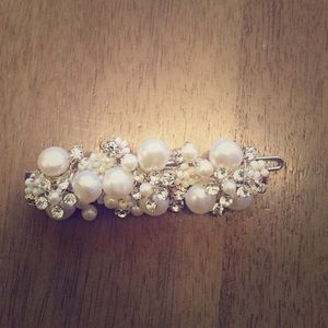 Pearl and diamond hair barrette