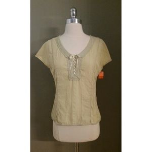 J Jill Peasant Lace Up Cream Top