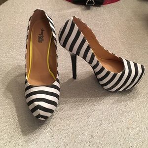 Black and white stripe heels