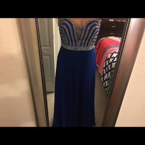 royal blue and silver rhinestone prom dress