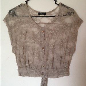 Tan lace blouse from Deb