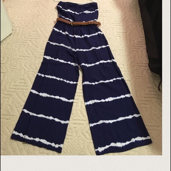 Navy blue and white romper