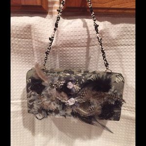 Flapper style evening clutch / hard purse feathers
