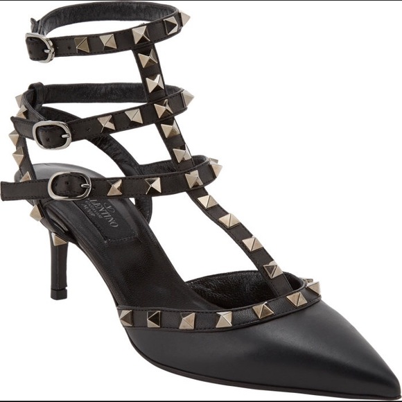 Authentic Valentino Black Rockstud cage heels
