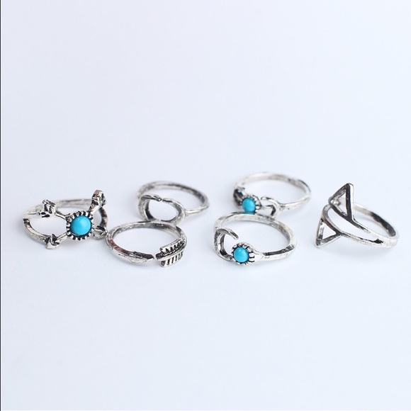 2 LEFTπSet of 6πsilver turquoise boho rings - Picture 2 of 4