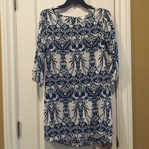 NAVY BLUE & WHITE paisley print LULUS shift dress