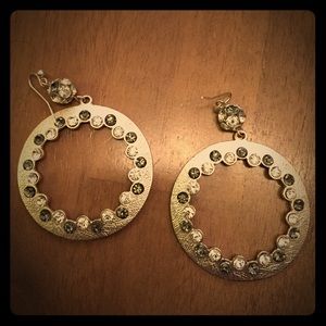 Silver hoop diamond earrings
