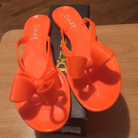 Dizzy Brand New Jelly Orange Bow Flip Flop Size 9