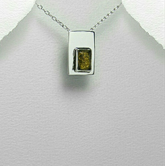 Simple Green Baltic Amber 925 Silver Pendant