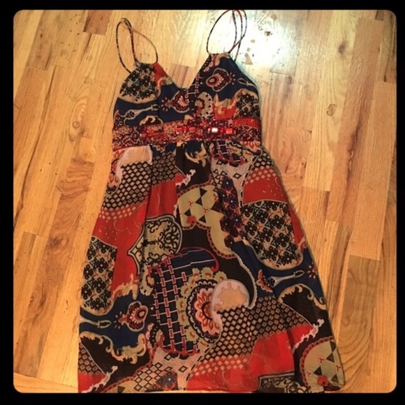 SALE Boho Paisley Empire Waist Mini Dress