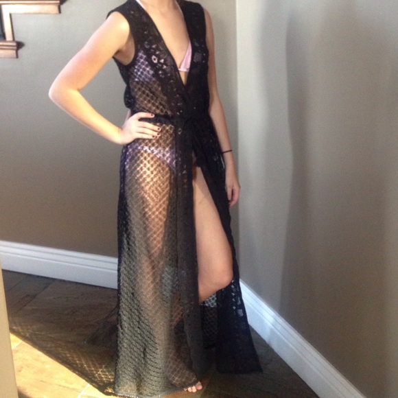 BLACK Crochet Maxi Swim Cover Up - Picture 3 of 5