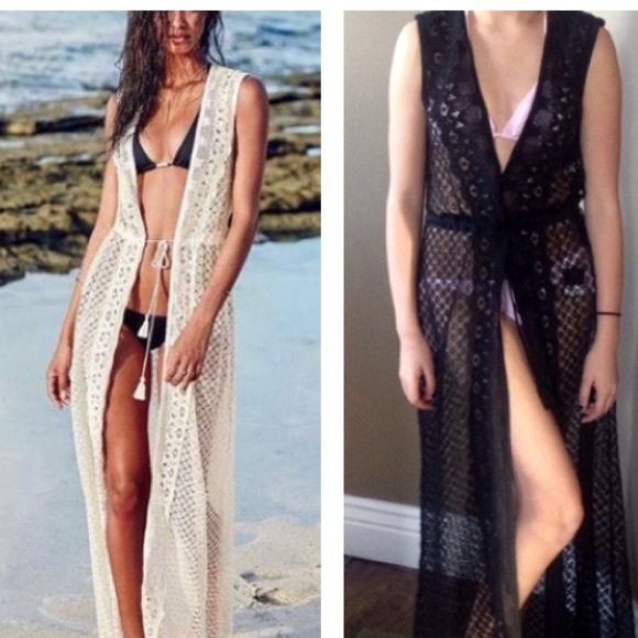 BLACK Crochet Maxi Swim Cover Up - Picture 2 of 5