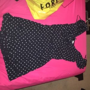 Blue and white polka dot romper