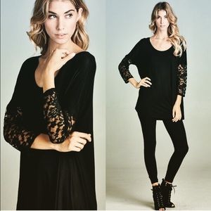 Women's Relaxed Lace Sleeve Scoop Neck Top