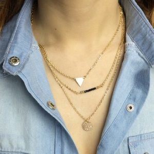 Boho Gold Colored Three Layer Geo Necklace