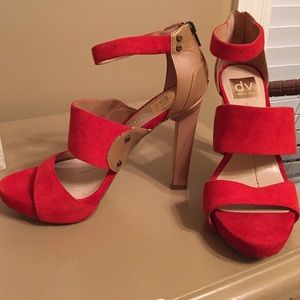 Leather & orange suede heels