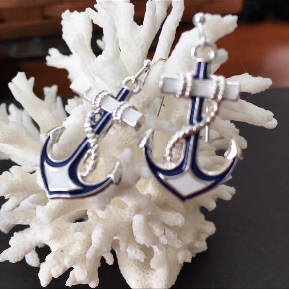 Nwot blue & white enameled earrings