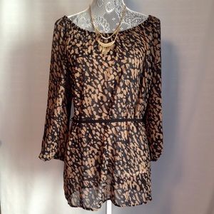 Sheer Tan and Black Peasant Blouse