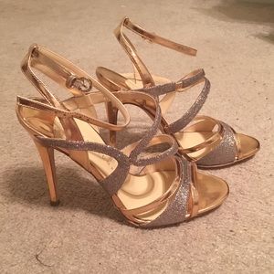Ivanka Trump bronze multi leather strap heel
