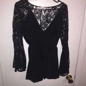 Lace trendy black romper