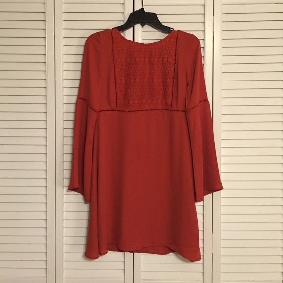 H&M Dress with Trumpet Sleeves in Dark Orange.