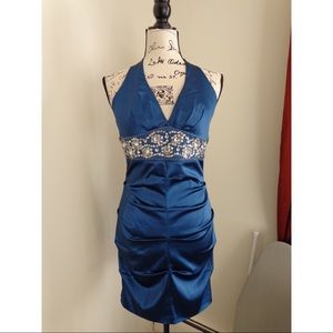 V-neck halter dress.