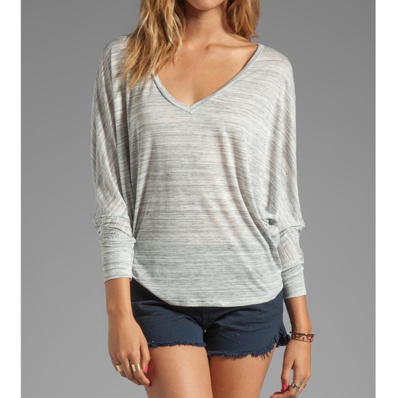 Blue Life Long Sleeve V Neck Cocoon Shirt-Grey