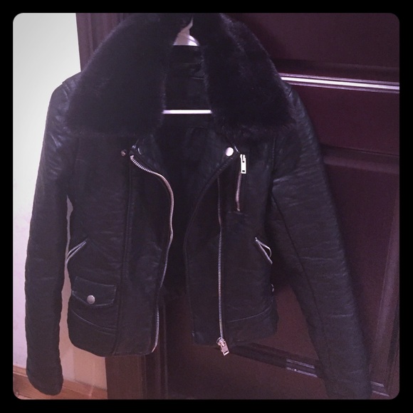 Black faux fur leather jacket