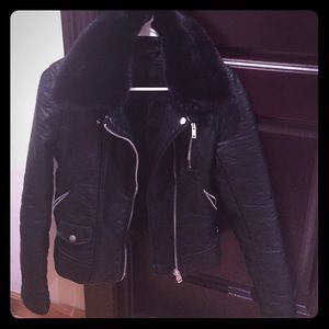 Black faux fur leather jacket