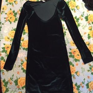 Long sleeved dark green vintage velvet dress