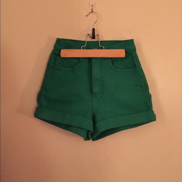 American Apparel high waisted green denim shorts