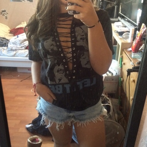 LF Tops - The Beatles let it be lace up vintage shirt