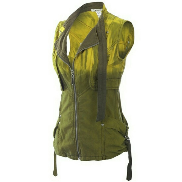 Monoreno Jackets & Blazers - Beautiful Green & Yellow Zip Vest Size Medium NWT