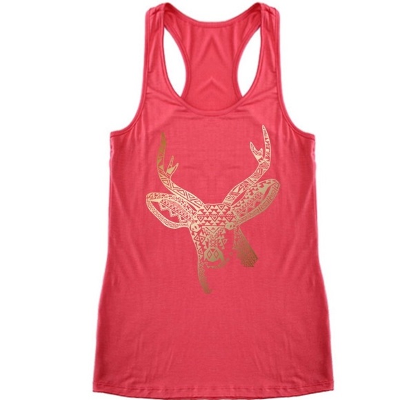 Leaving Tonight!!! Gold Foil Deer on Coral Tank