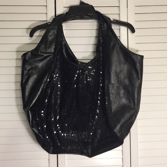 Black Sequin Paneled Tote