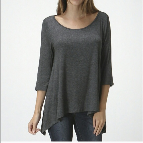 Bellino Clothing Tops - Last one❗️XL Gray Scoop neck sidetail top 💜🌷