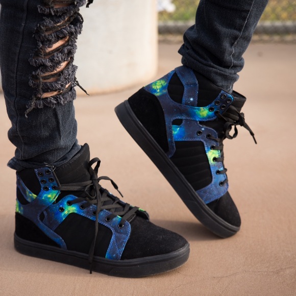 Black Galaxy Hightop Shoes Mens Unisex Blue Green