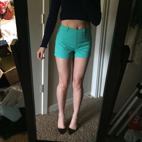 F21 Aqua high waist cuffed shorts 24