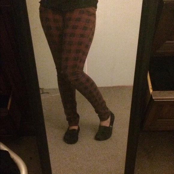 Red Checkered Skinny Jeans