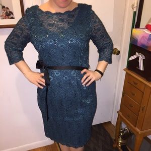 NWT Teal Lace and Sequined Cocktail Dress Size 12