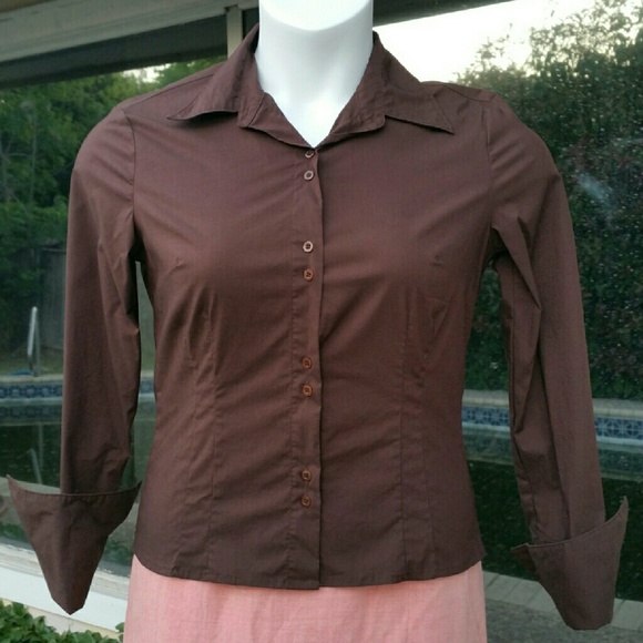 (N7) Chocolate Brown Buttoned Blouse by Express