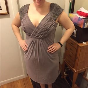 Gorgeous Lilac Grey Beaded Cocktail Dress Size 14
