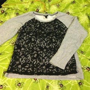 Grey sweatshirt with black lace overlay