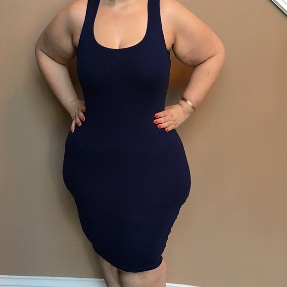 Blue Ribbed Midi Dress - Picture 2 of 2