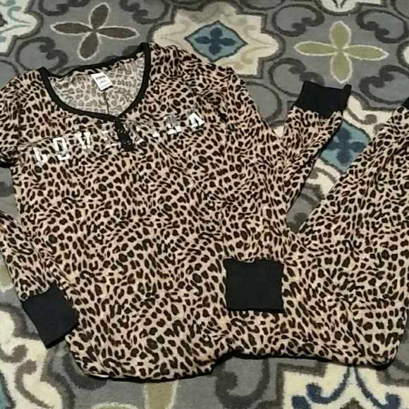 Victoria secret pink cheetah onesie thermal new
