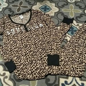Victoria secret pink cheetah onesie thermal new