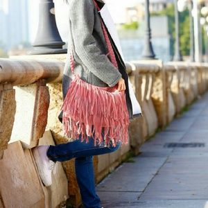 Coral boho fringe bag
