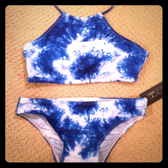 Other - Blue tie dye high neck bikini