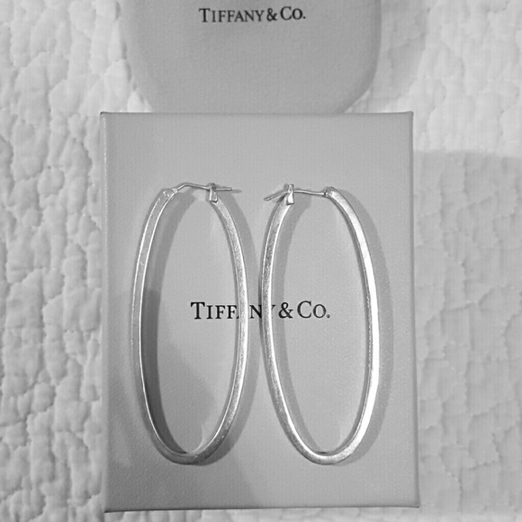 Rare Tiffany & Co Silver Long Oval Hoop earrings