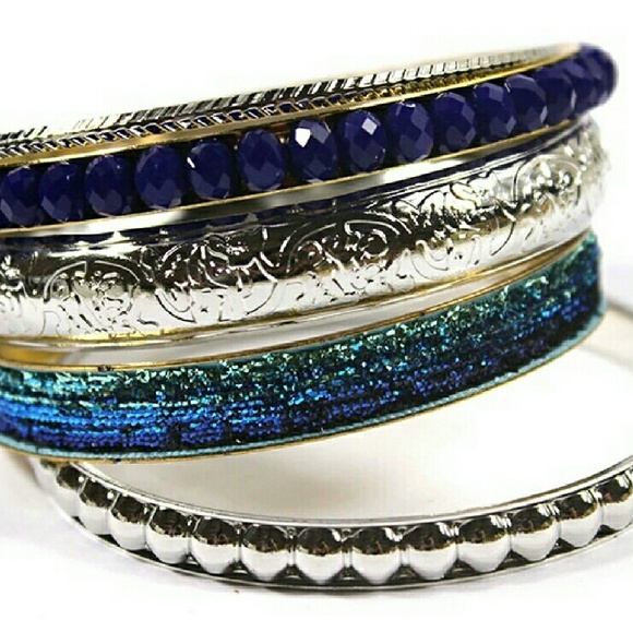 Trendy Blue Crystal Silver Plated Bracelets